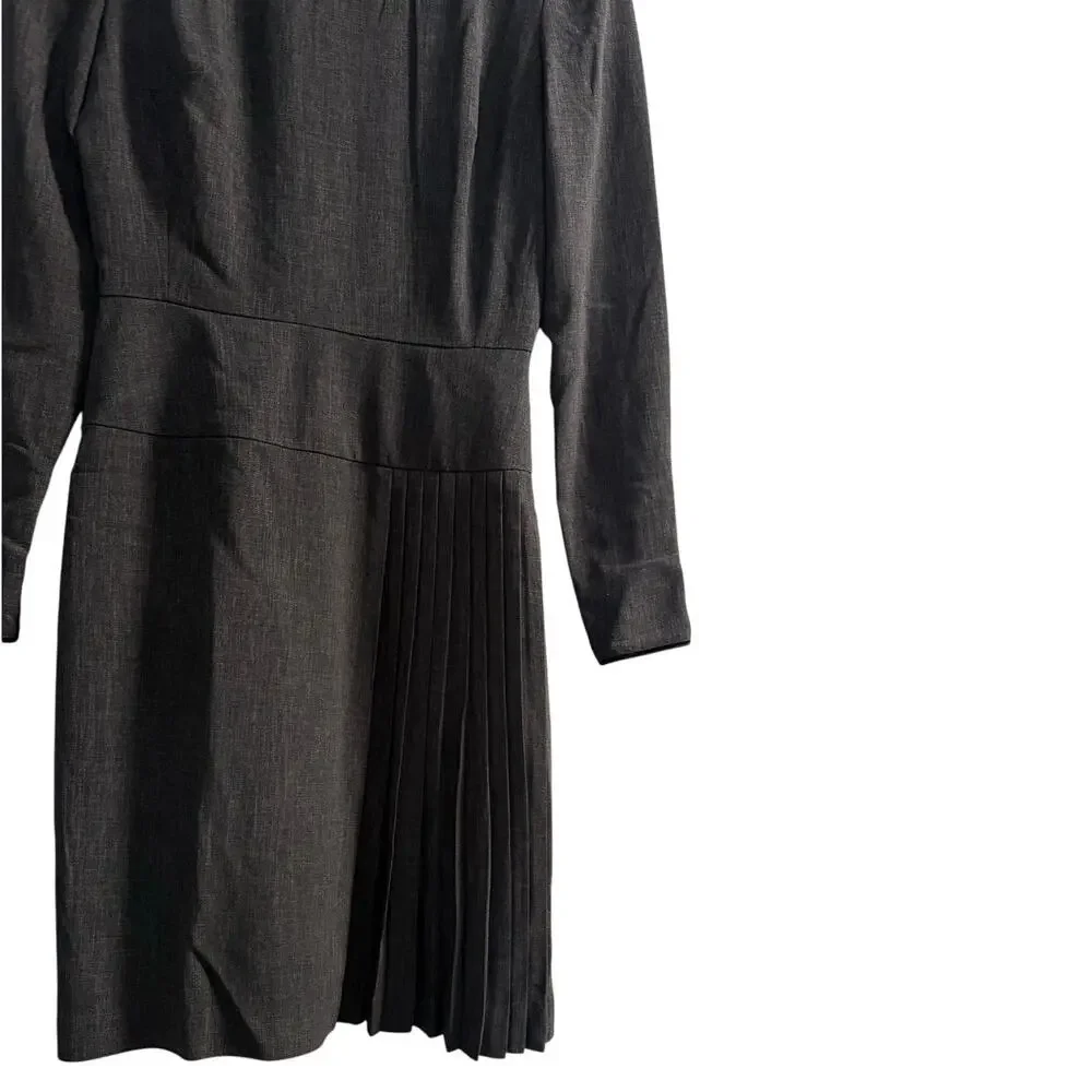 KAY UNGER Black Dress Womens  plaid side Knee-Length silky Long Sleeve sz 2